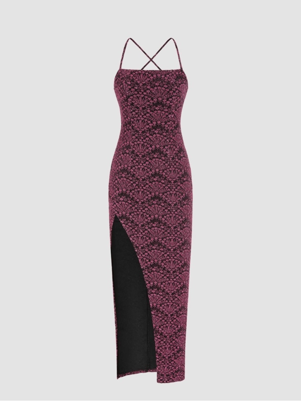 Cider Pink Lace-Pattern Maxi Dress with Side Slit